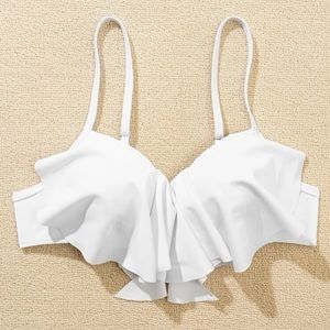 Swim top, white, with ruffle, size L.